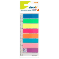 Zakładki indeks.samoprz. mix 8 kol. neon z linijką - Stickn