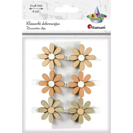 Ozdoba drewniana Klamerki kwiatki 6szt - Titanum