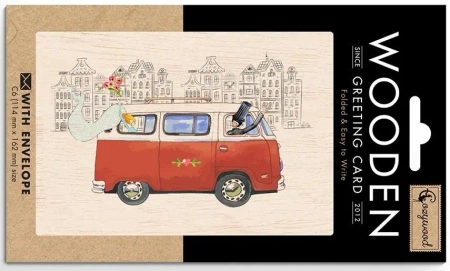 Karnet drewniany C6 + koperta Ślub kamper - Cozywood