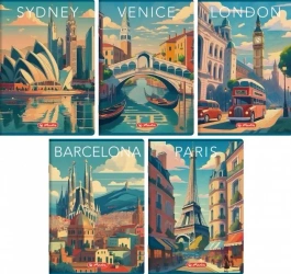 Zeszyt A4/80K kratka z margines Retro City (5szt) - HERLITZ