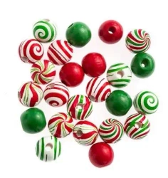 Koraliki drewniane świąteczne 1,6cm 24szt MIX - Dalprint dpCraft