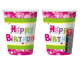 Kubeczki papierowe Happy Birthday róż 270ml 6szt - Godan