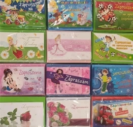Zaproszenia Urodziny brokat + koperta (10szt) - Panorama