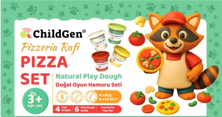 ChildGen,PAWPALS Pizzeria Rafi zestaw kreatywny 4 ciastoliny, foremki, mata