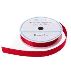 Tasiemka satynowa z brokatem czerwona 3m - Dalprint dpCraft