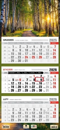 Kalendarz 2026 trójdzielny płaska główka las - Pan Kalendarzyk