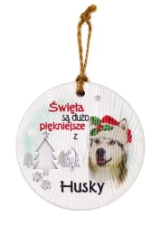 Zawieszka ceramiczna Boże Narodzenie Husky - Kukartka
