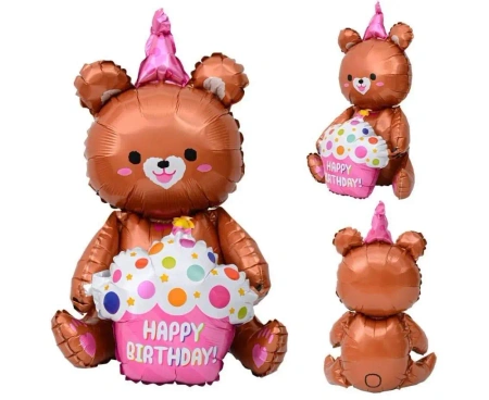 Balon foliowy Miś z tortem urodzinowym 58x42cm - Godan