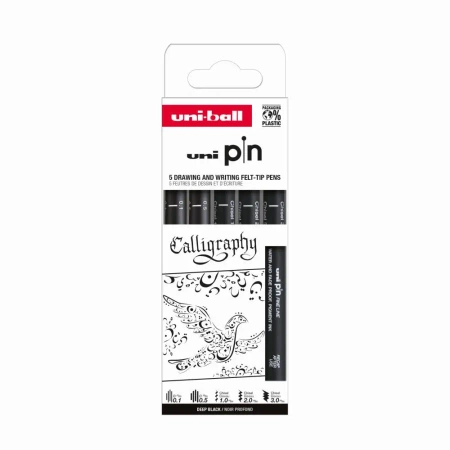 Cienkopis kreślarski PIN 200 Calligraphy czarny różne końcówki 5szt. - UNI