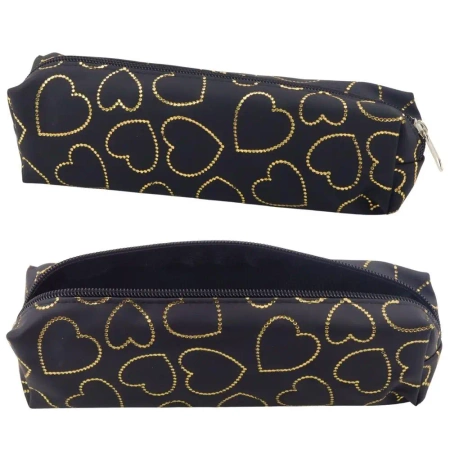 Piórnik jednokomorowy złote serca czarny - Leantoys