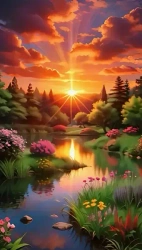 Diamentowa Mozaika Krajobraz zachód z biegiem rzeki NO-2002226 - Norimpex