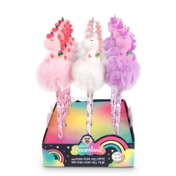 Długopis żelowy z pomponem i nakładką jednorożca Dreamland 1 szt.mix - TRENDHAUS