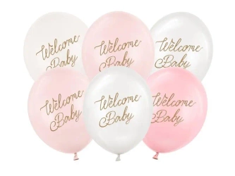 Balony Welcome Baby mix różowy 30cm 50szt - PartyDeco
