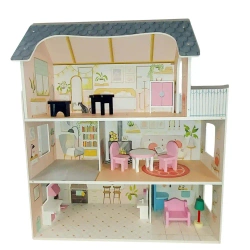 Domek dla lalek drewniany, z balkonem i dachem - Smily Play