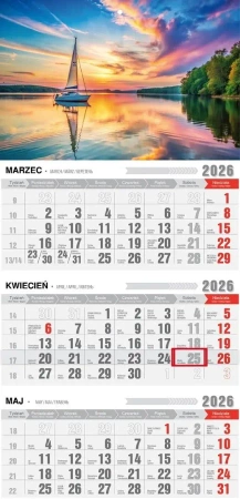Kalendarz 2026 trójdzielny z magnesen mazury - Pan Kalendarzyk