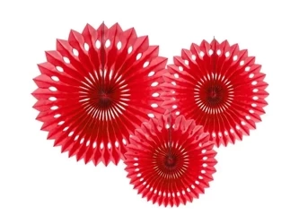 Rozety dekoracyjne czerwone 20-30cm 3szt - PartyDeco