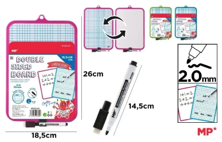 Tablica biała dwustronna z markerem 18,5x26cm MIX - MP Main Paper