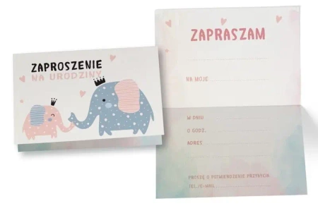 Zaproszenie ZZ-078 Słoniki (5 szt.) - Kukartka