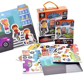 Gra magnetyczna Miasto 2 magnesy + tablica - Qbee