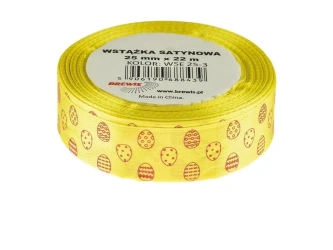 Wstążka satynowa wielkanocna żółta 25mmx22m - Brewis