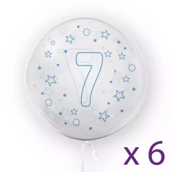 Balony z cyfrą "7" (6 sztuk), gwiazdki niebieskie