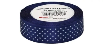 Wstążka satynowa w kropki granatowa 25mmx22m - Brewis