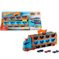 Hot Wheels Wyścigowy transporter 2w1 + 3 auta - Mattel