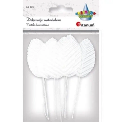 Liście materiałowe na druciku 10szt białe - Titanum