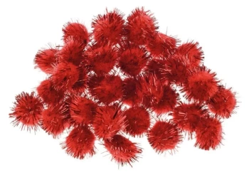 Pompony metaliczne czerwone 2cm 40szt - Brewis