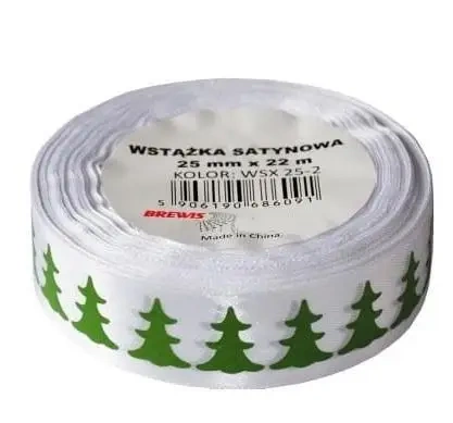 Wstążka satynowa z motywem świątecznym 25mmx22m - Brewis