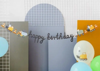 Baner Happy birthday Pojazdy budowlane 2m - PartyDeco