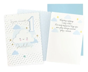 Karnet B6 Urodziny Roczek (chmurka niebieska) - Kukartka