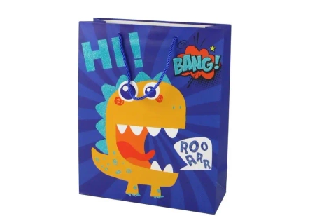 Torba prezentowa niebieska Dinozaur 32x26x10cm - Leantoys
