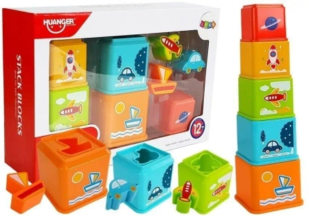 Sorter Piramidka kubeczki kwadrat z obrazkami - Leantoys