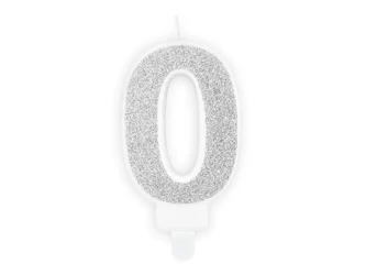 Świeczka urodzinowa 0 srebrna 7cm - PartyDeco