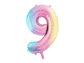 Balon foliowy 9 pastelowy tęczowy 86cm - PartyDeco