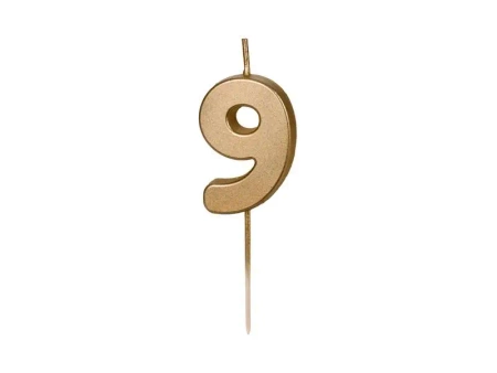 Świeczka urodzinowa 9 złota 4,5cm - PartyDeco