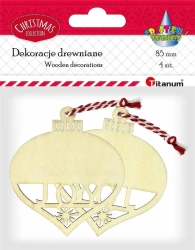 Drewniane zawieszki bombki ażurowe 4szt - Titanum