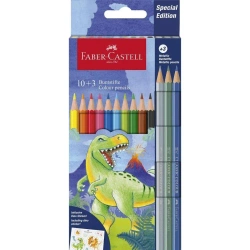 Kredki sześciokatne Dinozaur 10+3kol + naklejki - Faber Castell