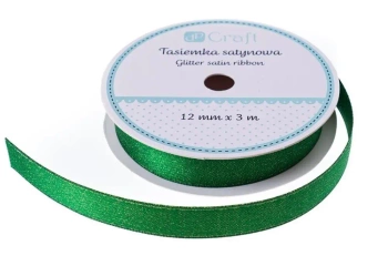 Tasiemka satynowa z brokatem zielona 3m - Dalprint