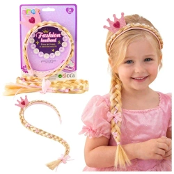 Opaska z długim warkoczem róż wstążka korona 50cm - Leantoys