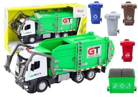 Wielofunkcyjna zielona metalowa śmieciarka napęd - Leantoys