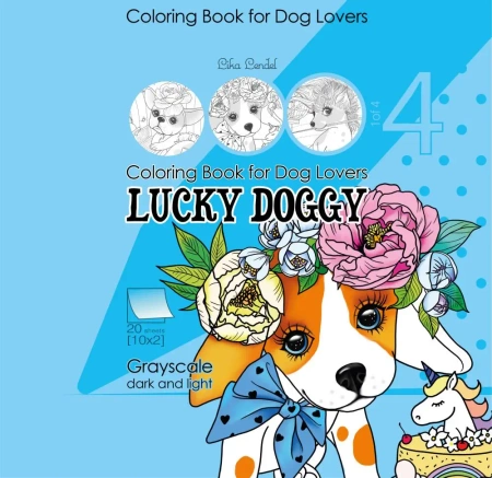 Kolorowanka antystresowa 200x200 20 kartek usztywniana 2D brokat Lucky Doggy 4 - Fresh