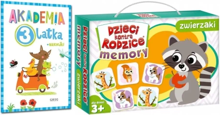 Zestaw prezentowy 3-latka. Gra memory + Ćwiczenia z naklejkami + Bazgraki