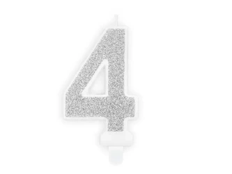 Świeczka urodzinowa 4 srebrna 7cm - PartyDeco