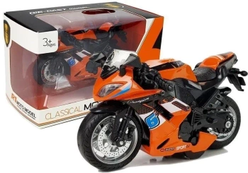 Motocykl z naciągiem 1:14 pomarańczowy - Leantoys