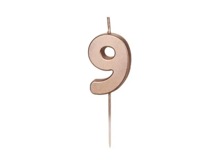 Świeczka urodzinowa 9 różowe złoto 4.5cm - PartyDeco