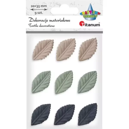 Liście materiałowe tłoczone 3D 20x35mm mix 9szt - Titanum