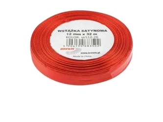 Wstążka satynowa czerwona 12mmx32m - Brewis