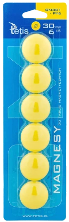 Magnesy do tablic Tetis żółte gładkie 30mm/6